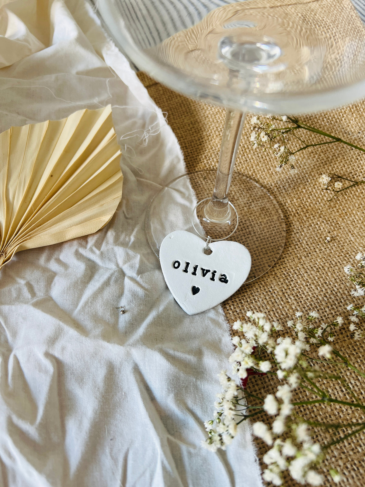 Personalised Wedding Heart Wine Glass Charms