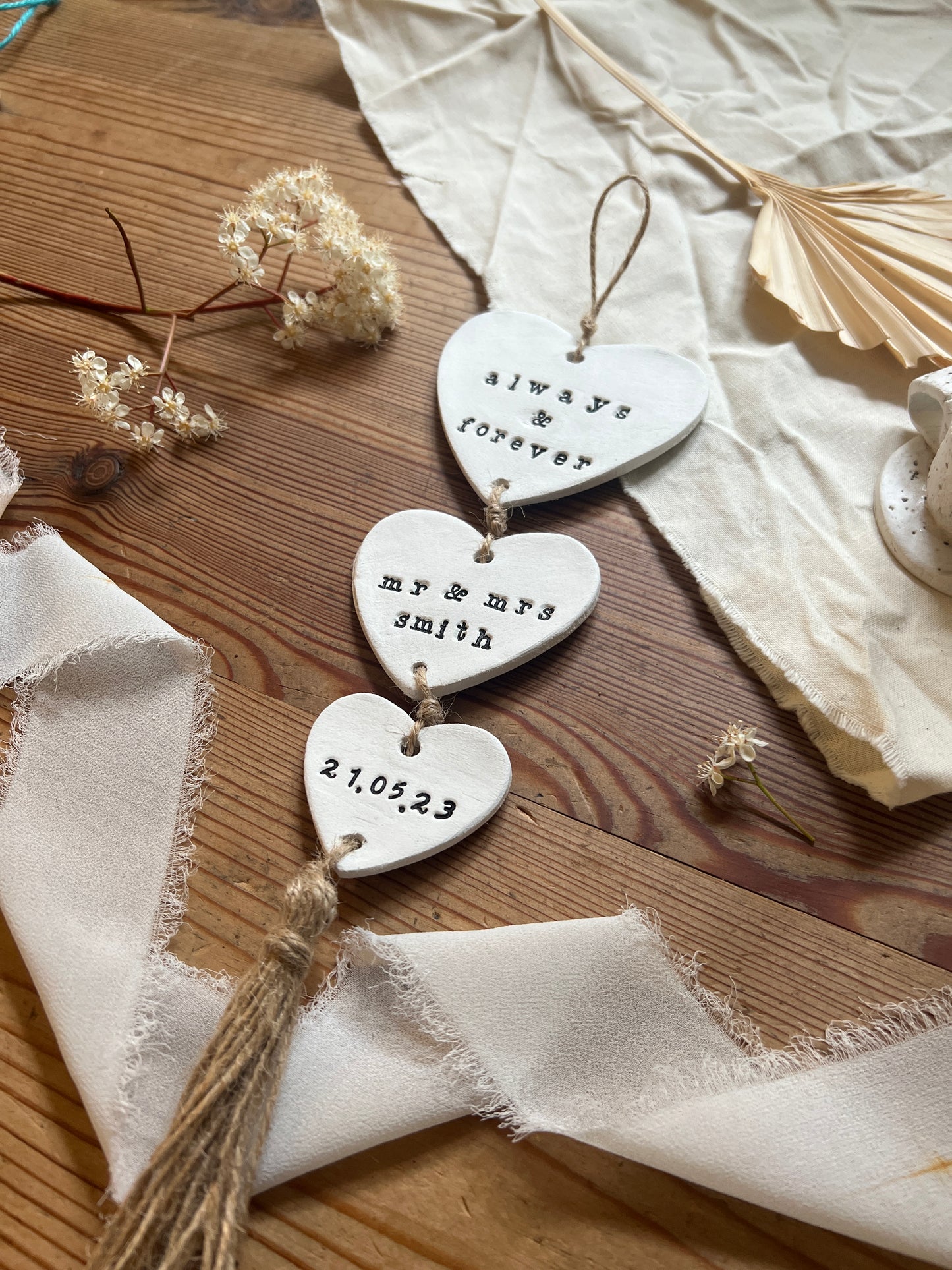 Personalised Clay Heart Wedding Keepsake, Newly Weds Gift