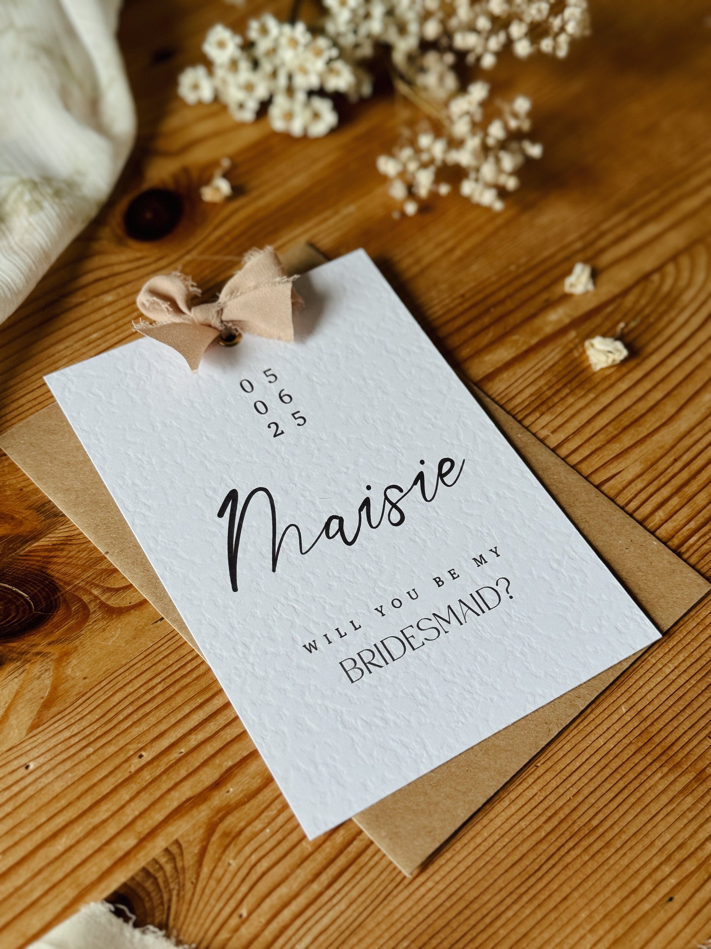 Personalised Bridesmaid Proposal Card, Hammered Paper, A6 Wedding Stationery