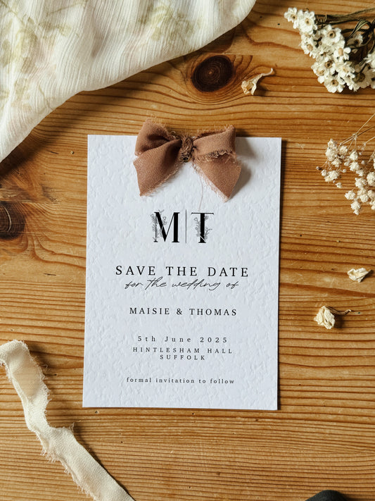 Floral Letters Save The Dates with Chiffon Ribbon Bow