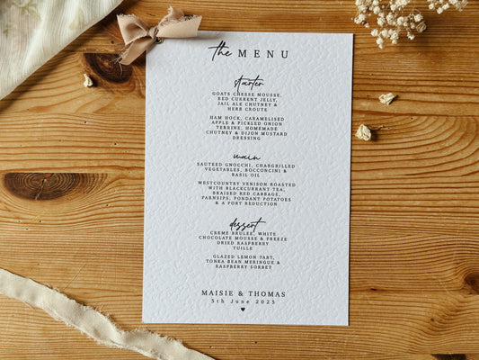 Personalised Wedding Menu