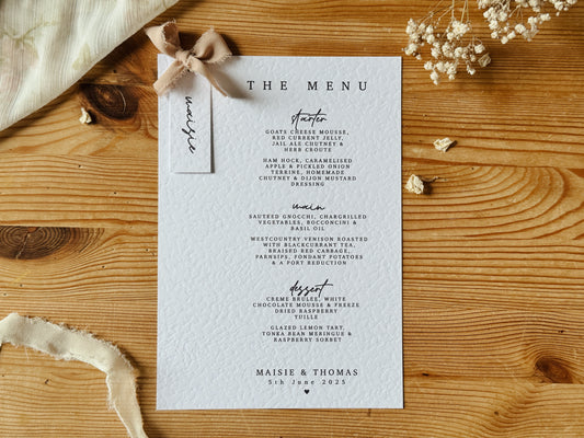 Personalised Wedding Menu With Place Names