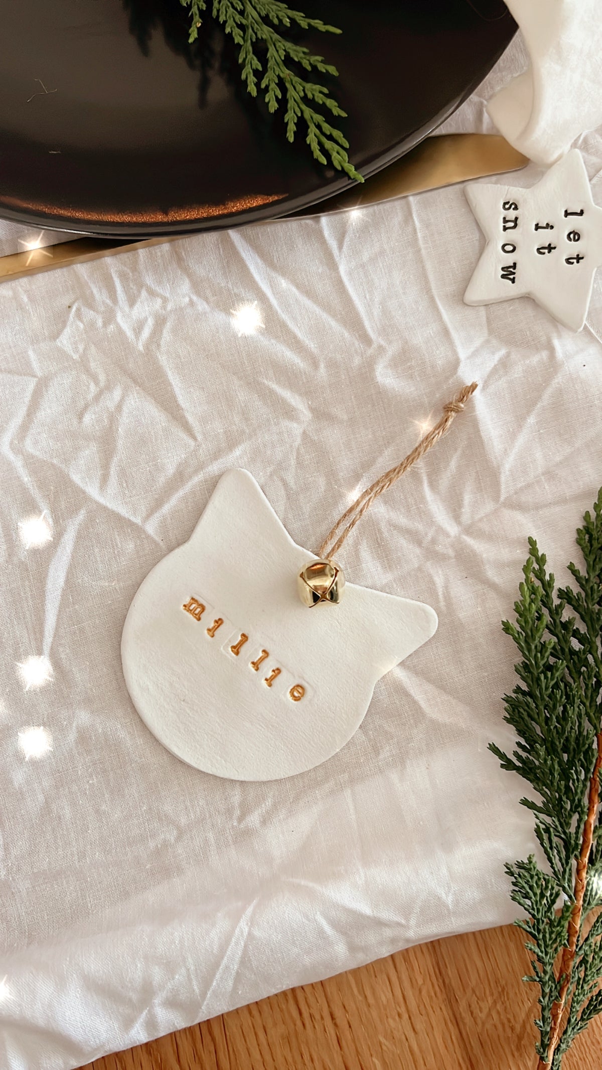 Personalised Christmas Tree Decoration Clay Cat Bauble