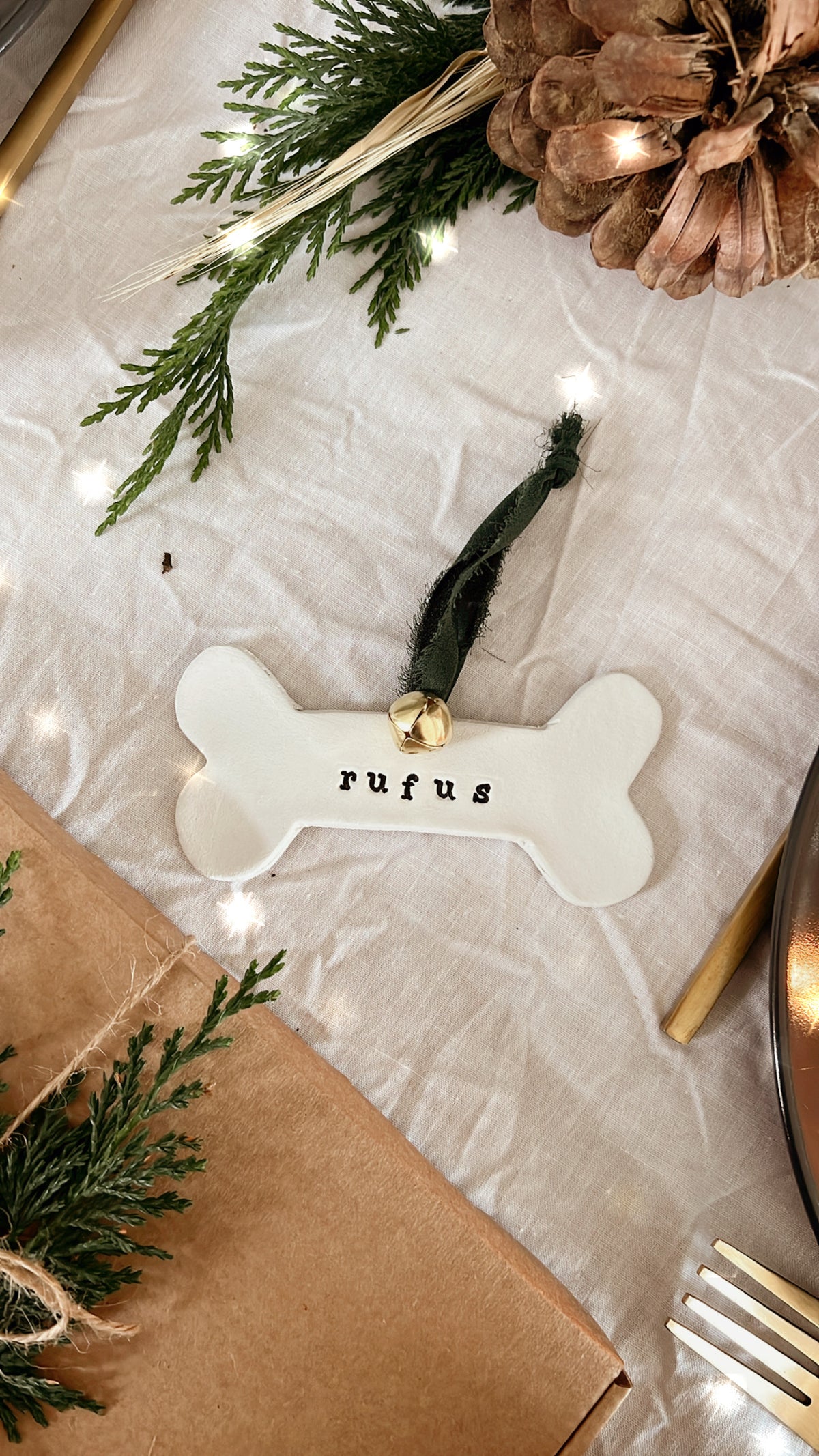 Personalised Clay Christmas Tree Dog Bone Bauble
