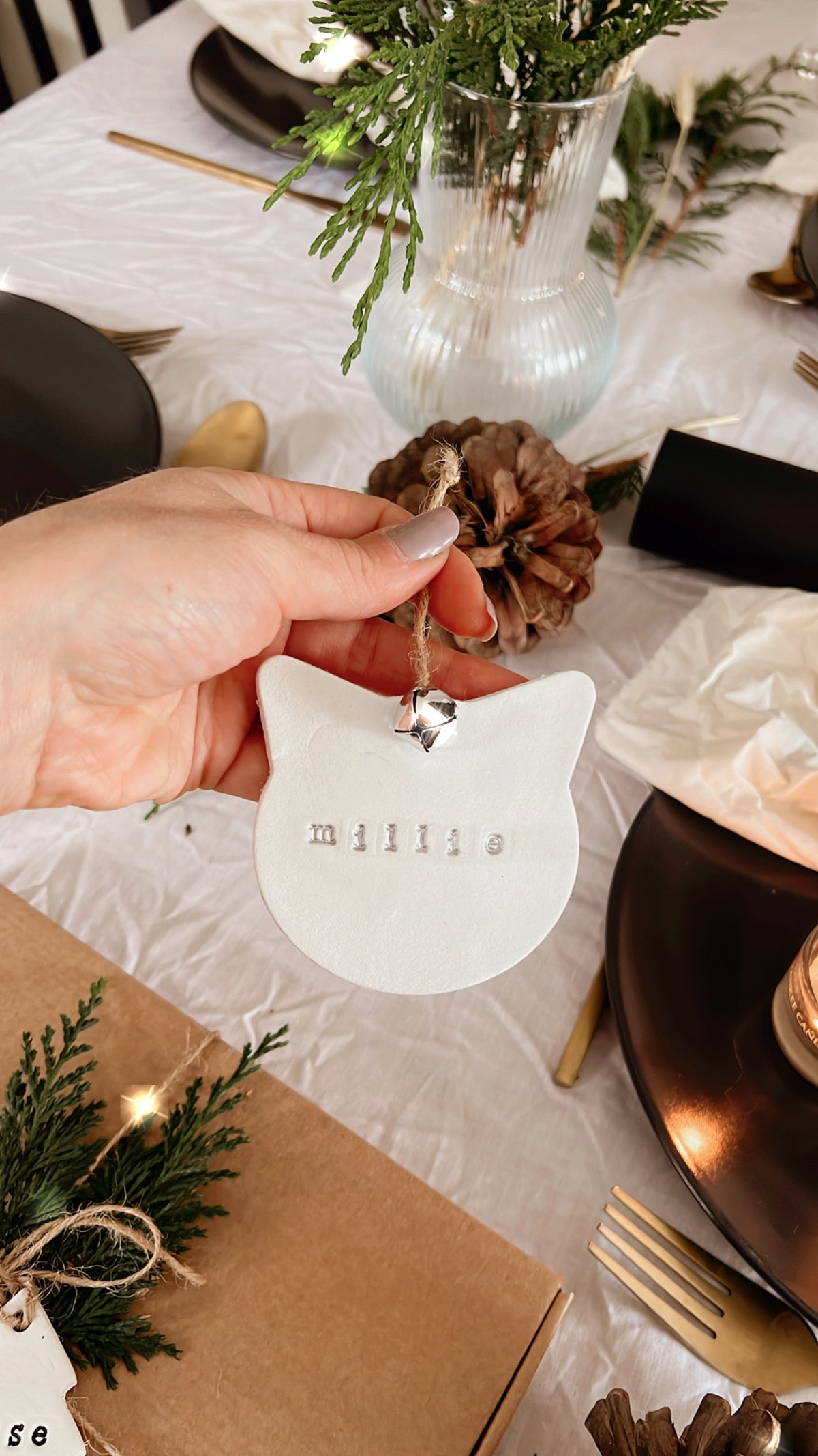Personalised Christmas Tree Decoration Clay Cat Bauble