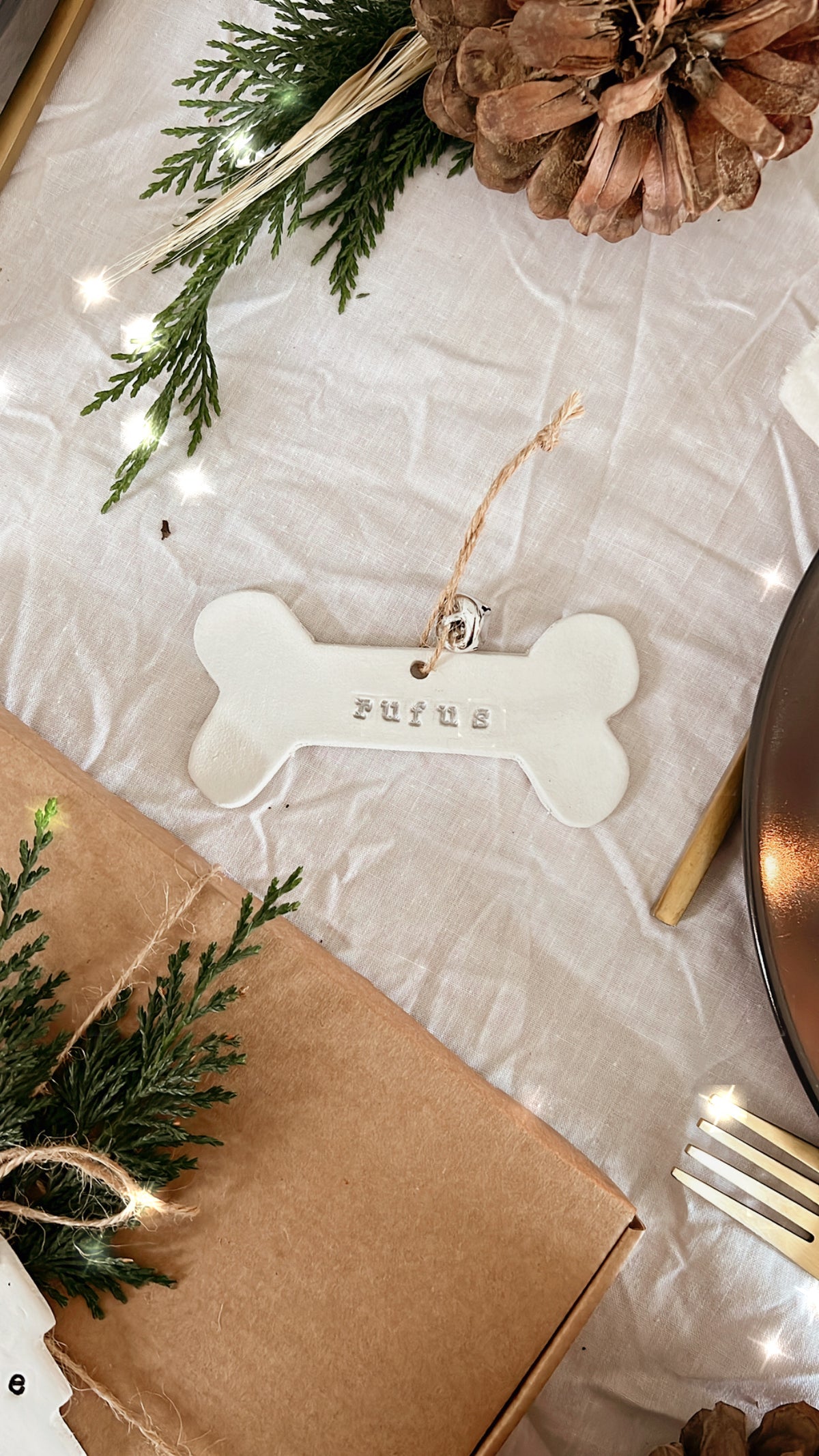Personalised Christmas Tree Decoration Clay Dog Bone Bauble
