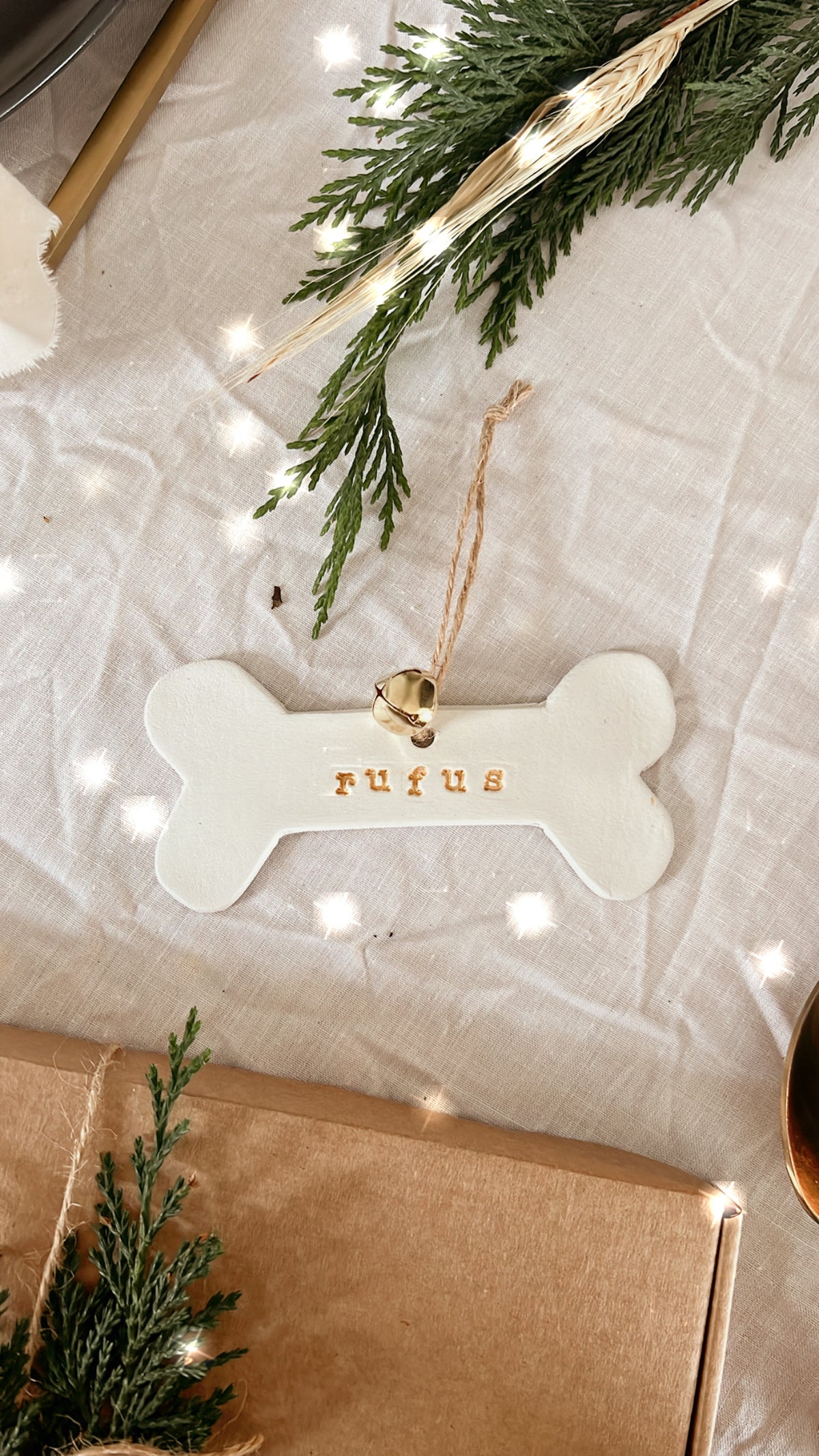 Personalised Christmas Tree Decoration Clay Dog Bone Bauble