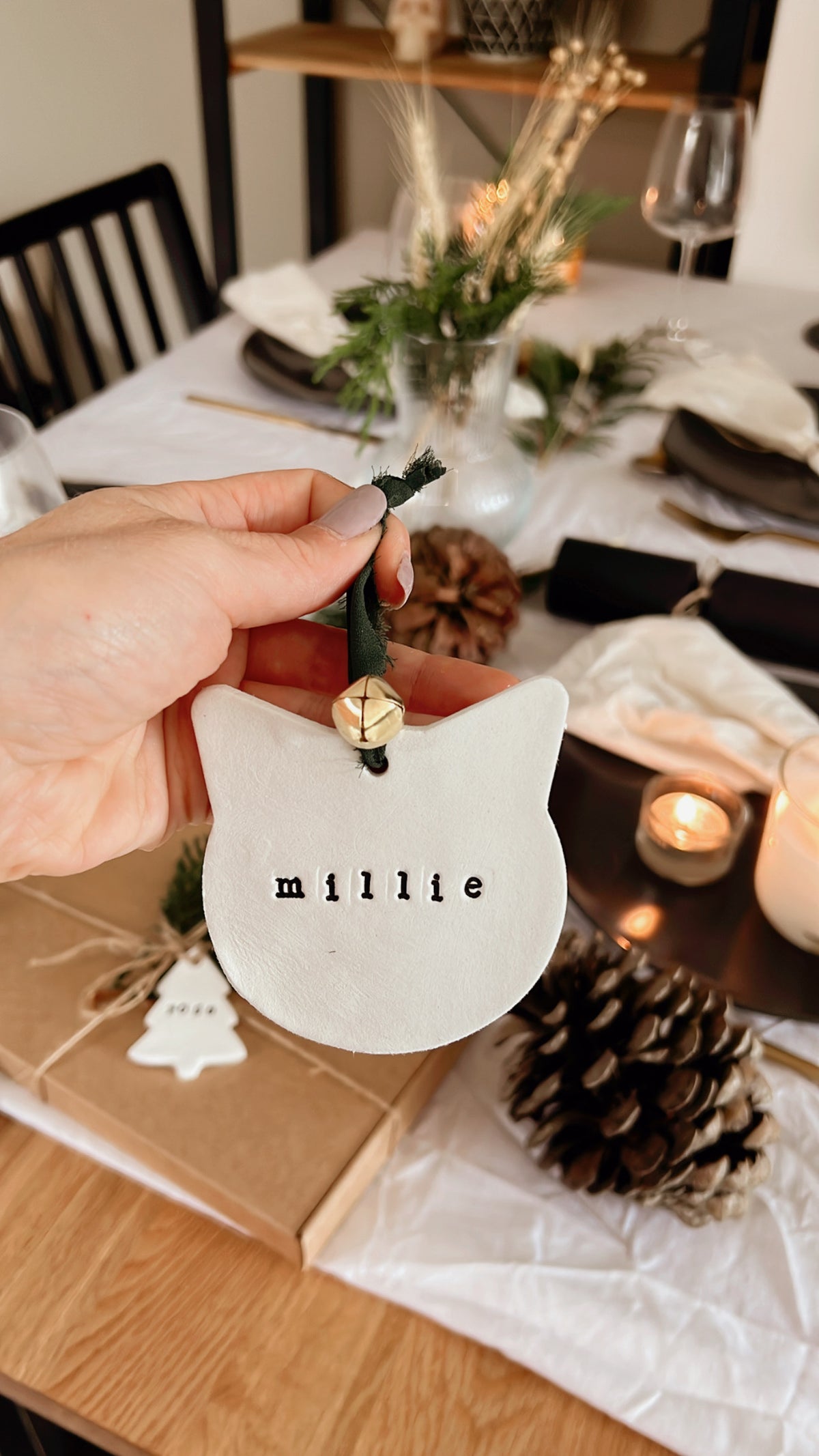 Personalised Clay Christmas Tree Cat Bauble