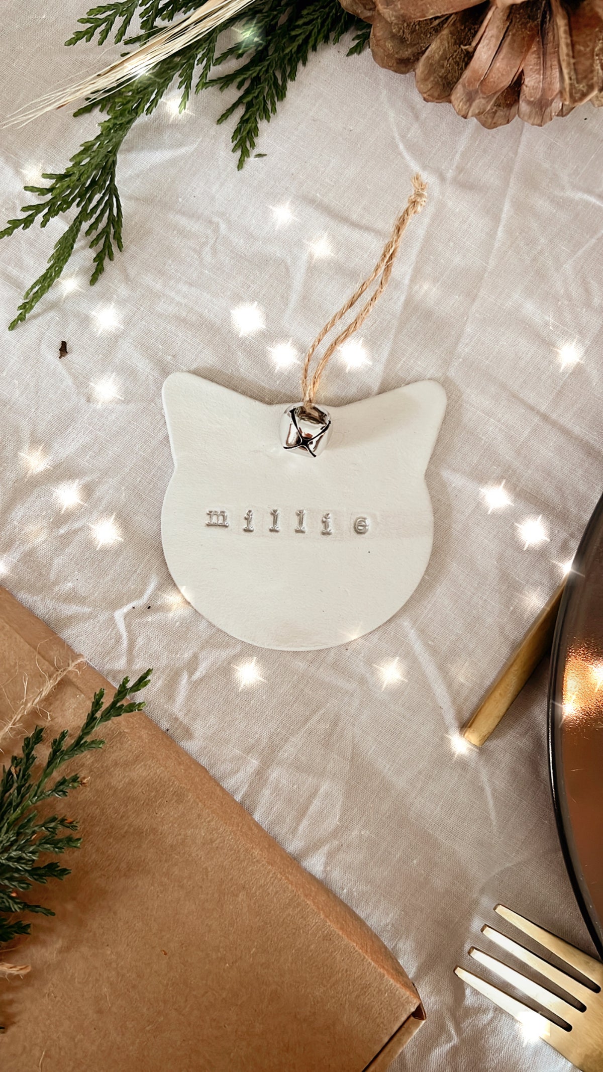 Personalised Christmas Tree Decoration Clay Cat Bauble