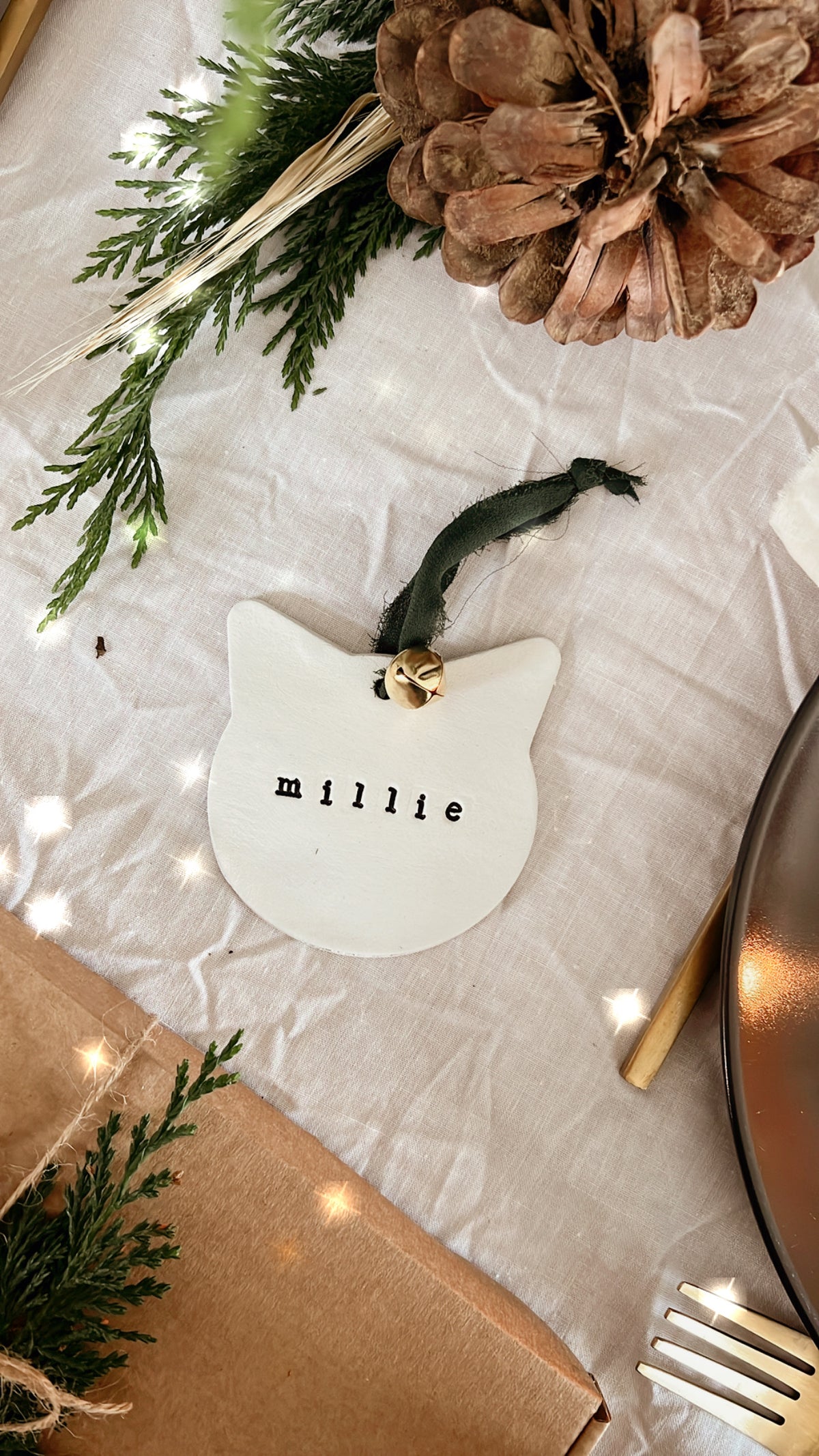 Personalised Clay Christmas Tree Cat Bauble