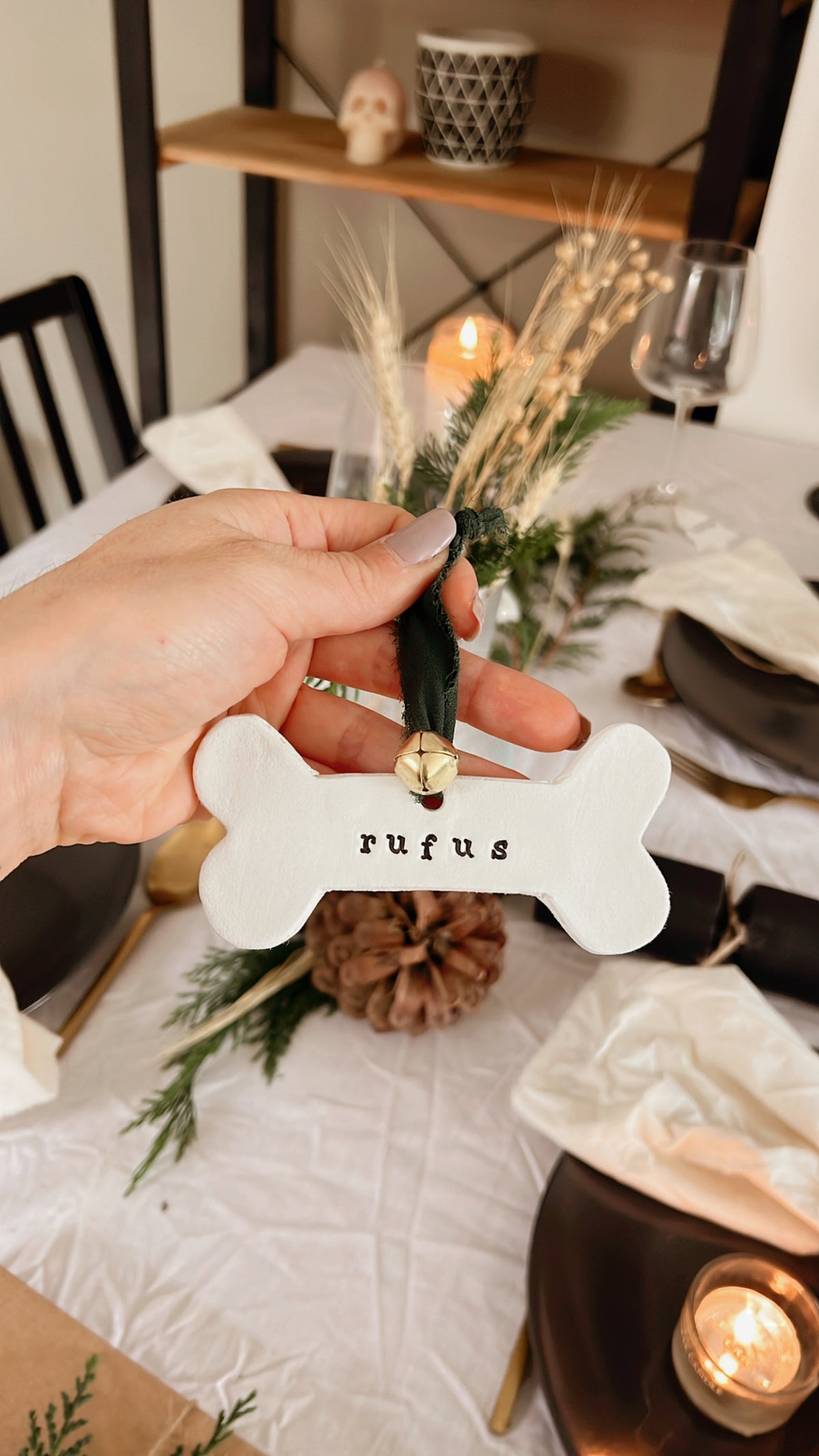 Personalised Clay Christmas Tree Dog Bone Bauble