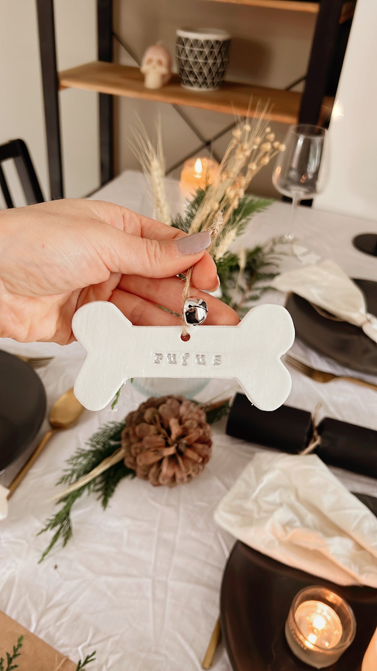 Personalised Christmas Tree Decoration Clay Dog Bone Bauble