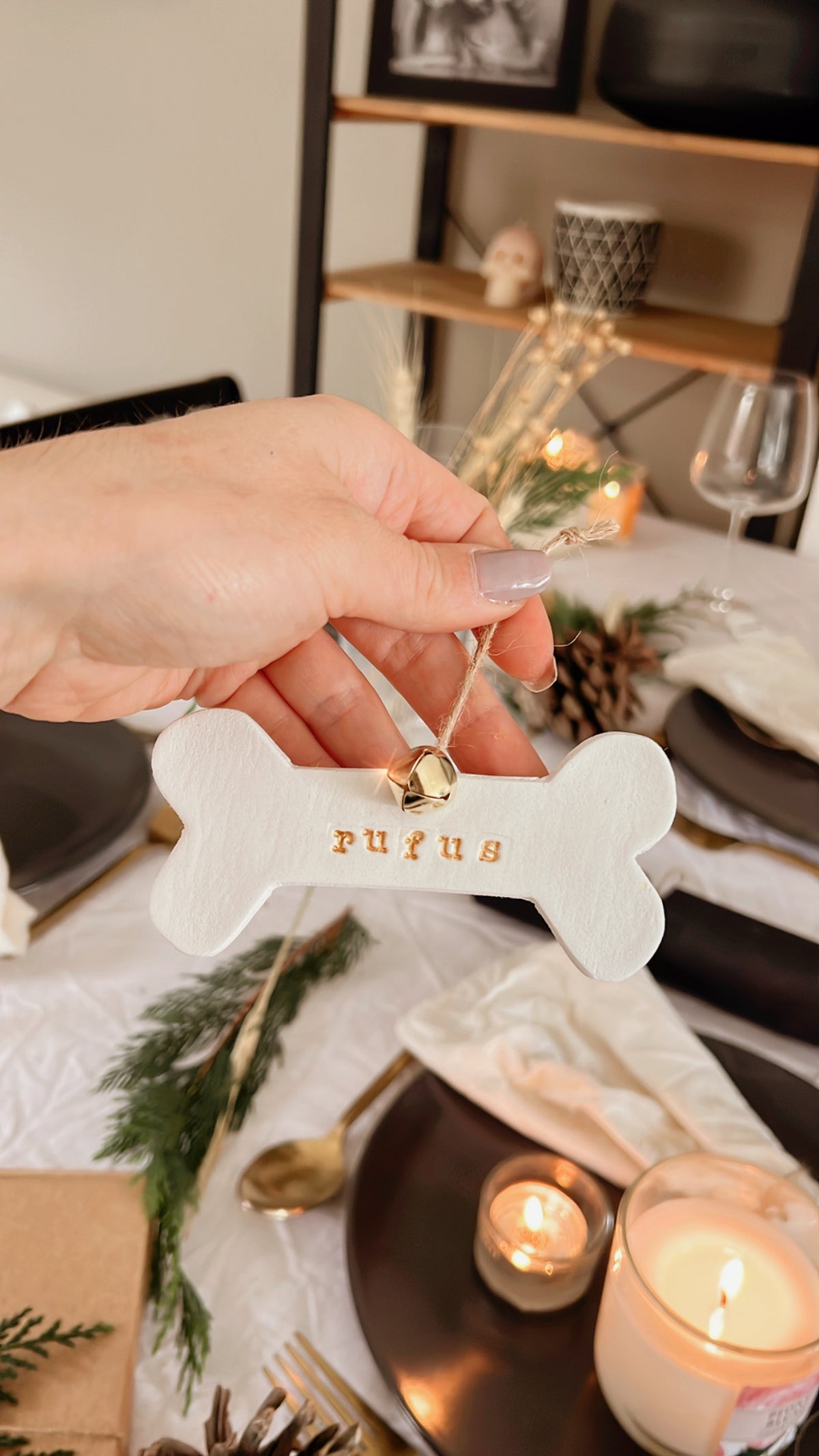 Personalised Christmas Tree Decoration Clay Dog Bone Bauble