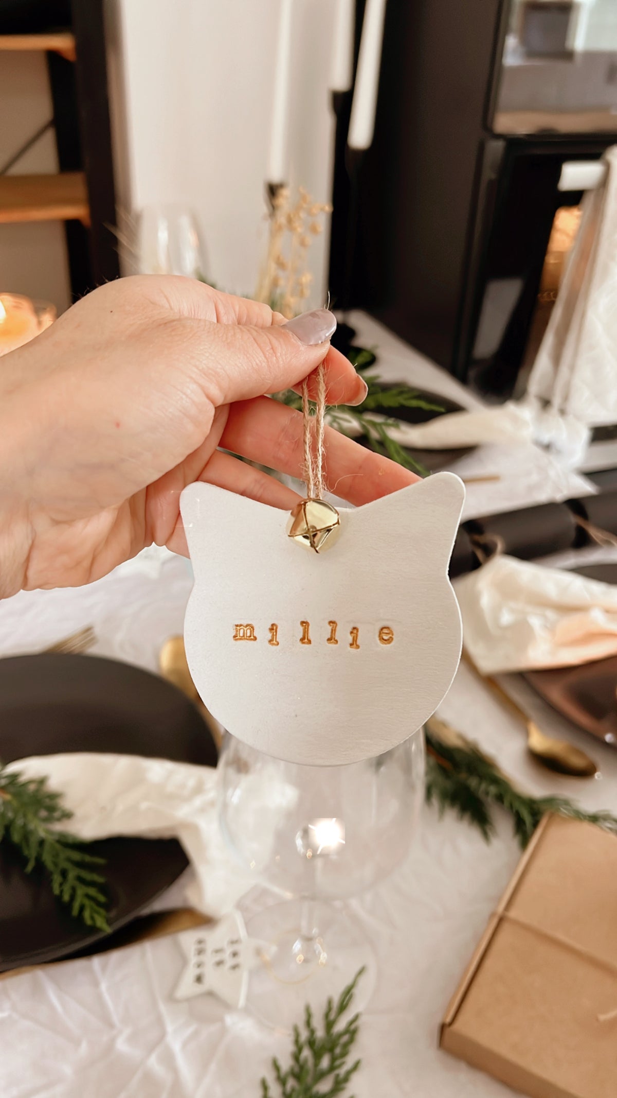 Personalised Christmas Tree Decoration Clay Cat Bauble
