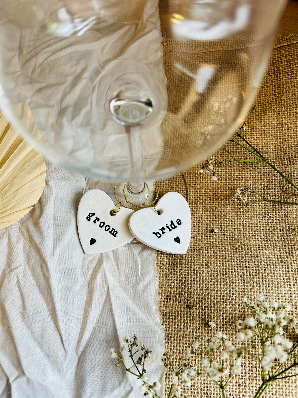 Personalised Wedding Heart Wine Glass Charms