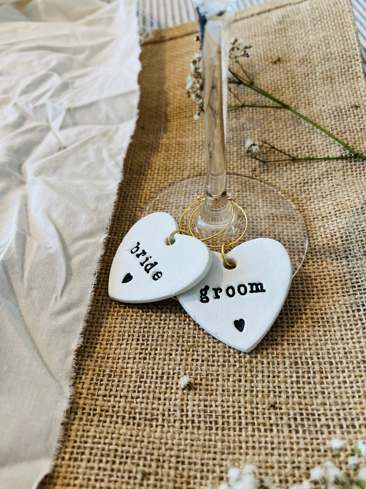 Personalised Wedding Heart Wine Glass Charms