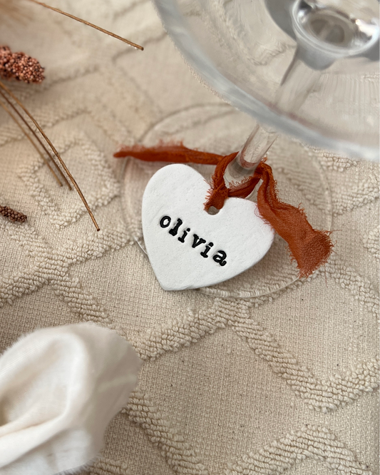 Personalised Clay Heart Wedding Place Names
