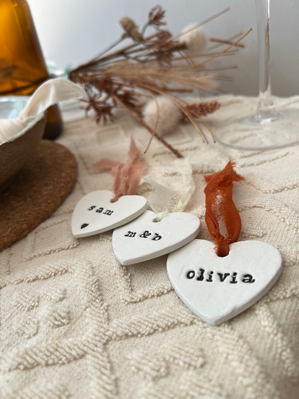 Personalised Clay Heart Wedding Place Names