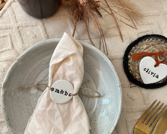 Personalised Clay Circular Wedding Napkin Ties