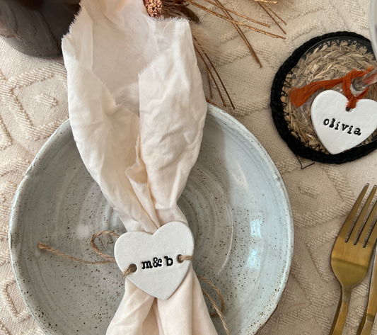 Personalised Clay Heart Wedding Napkin Ties
