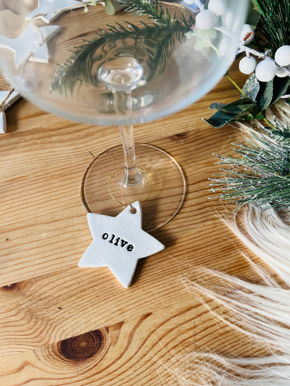 Personalised Christmas Wine Glass Charm, Festive Place Name