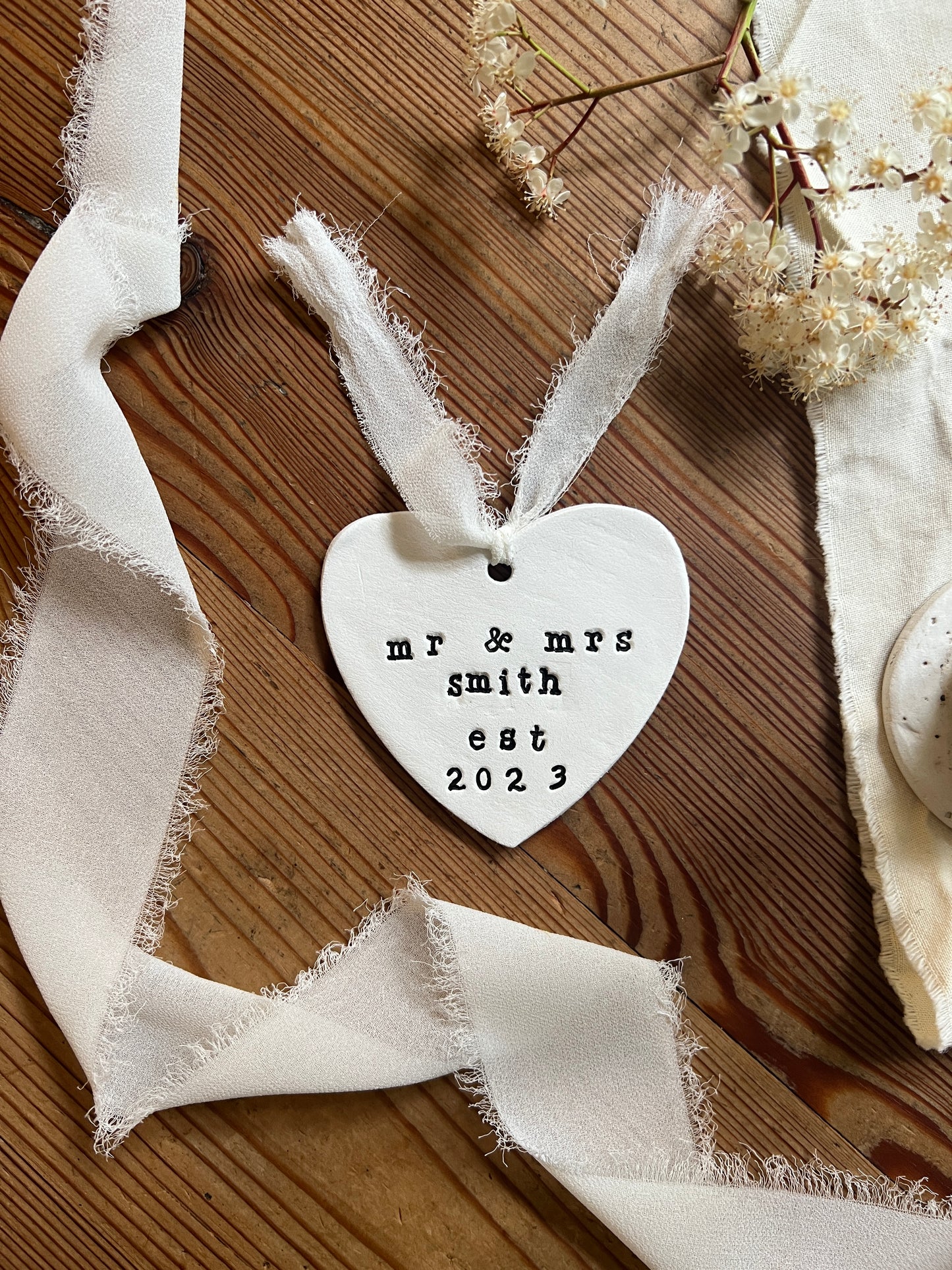 Personalised Wedding Gift, Keepsake Plaque with Chiffon Ribbon