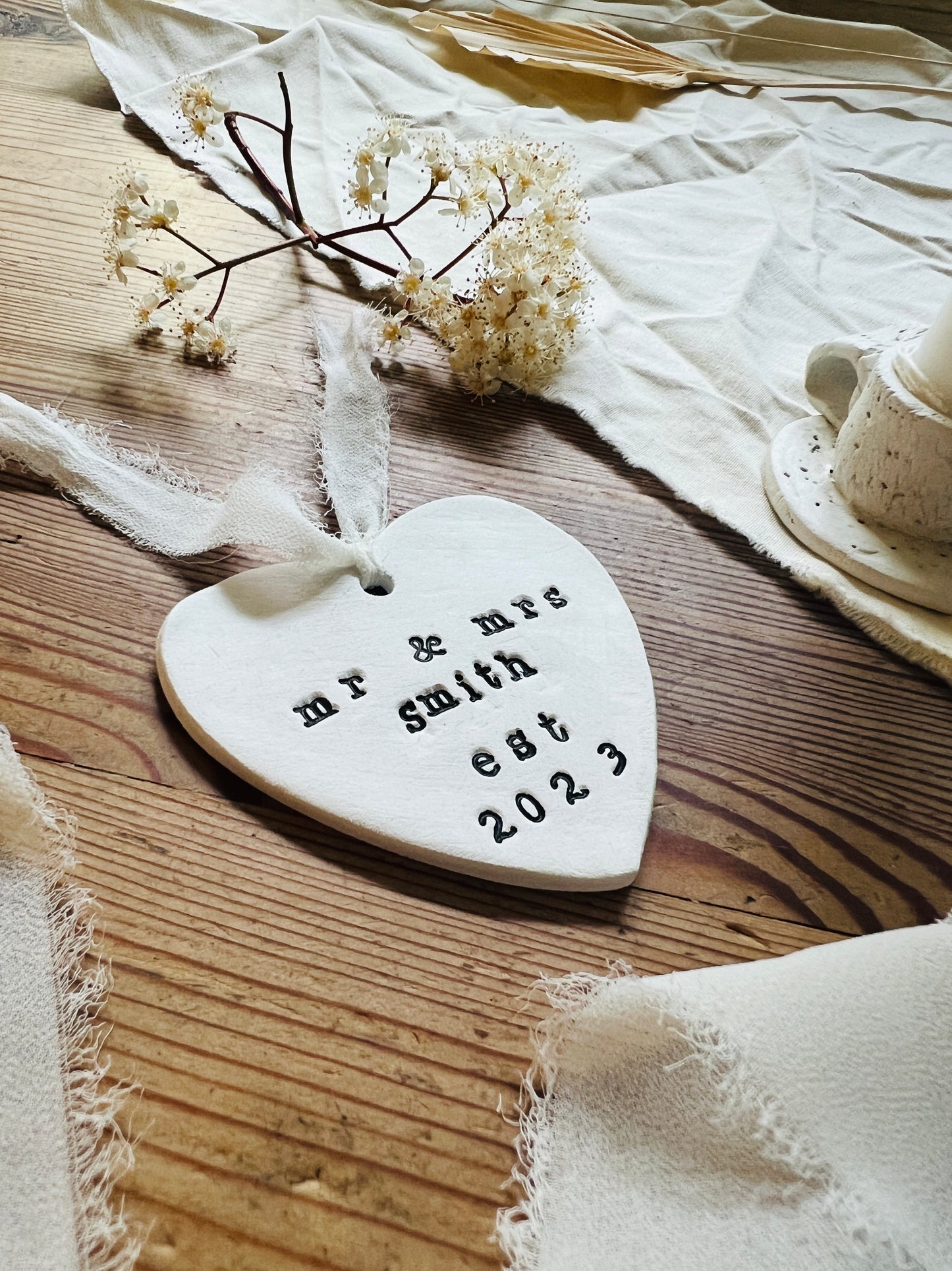 Personalised Wedding Gift, Keepsake Plaque with Chiffon Ribbon