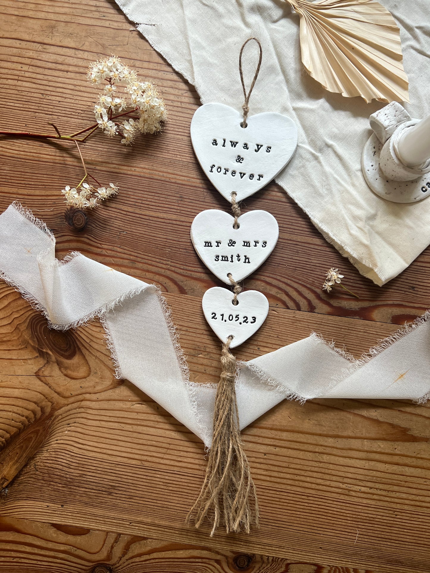 Personalised Clay Heart Wedding Keepsake, Newly Weds Gift