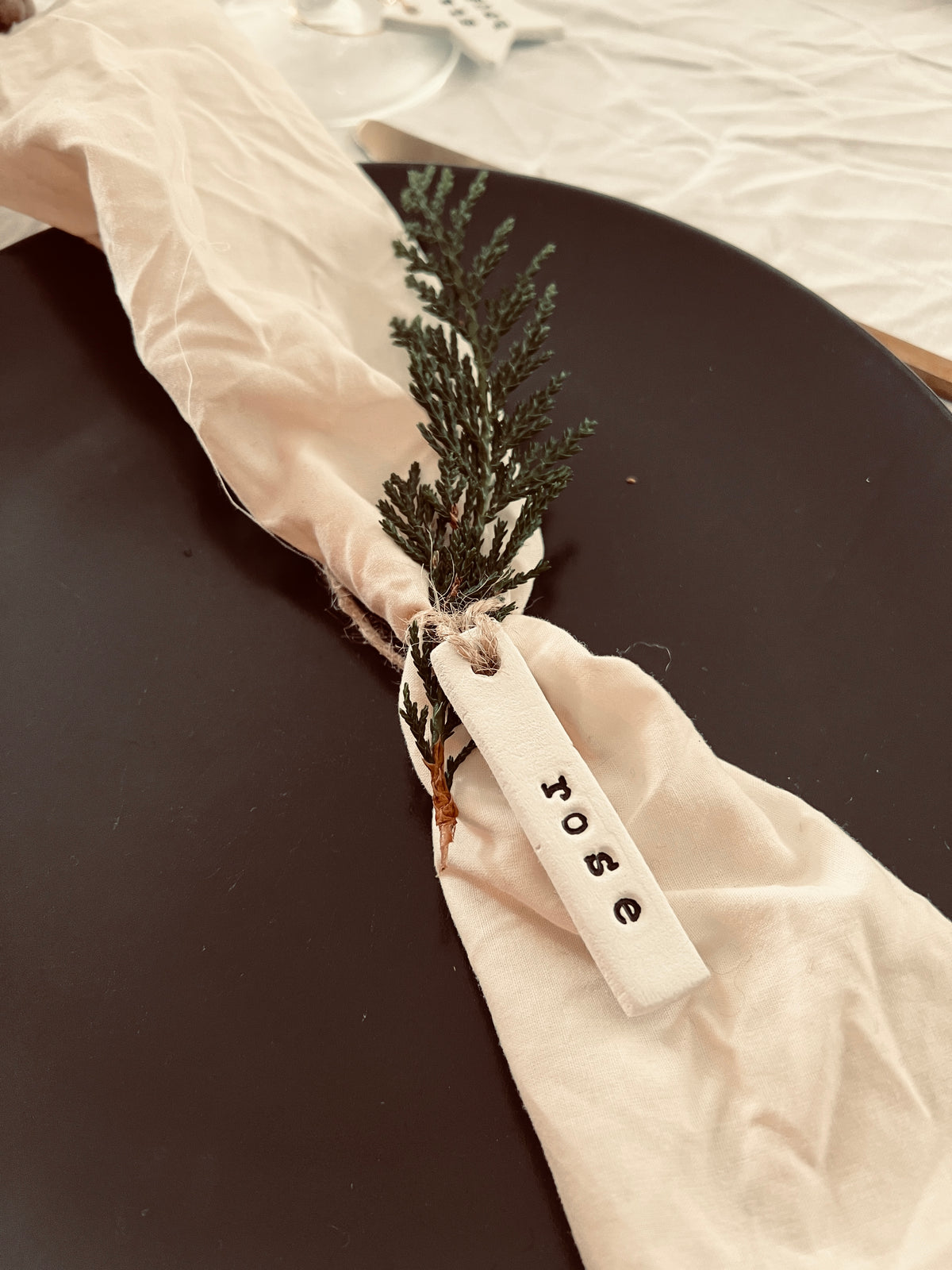 Personalised Christmas Napkin Tie, Festive Table Place Names