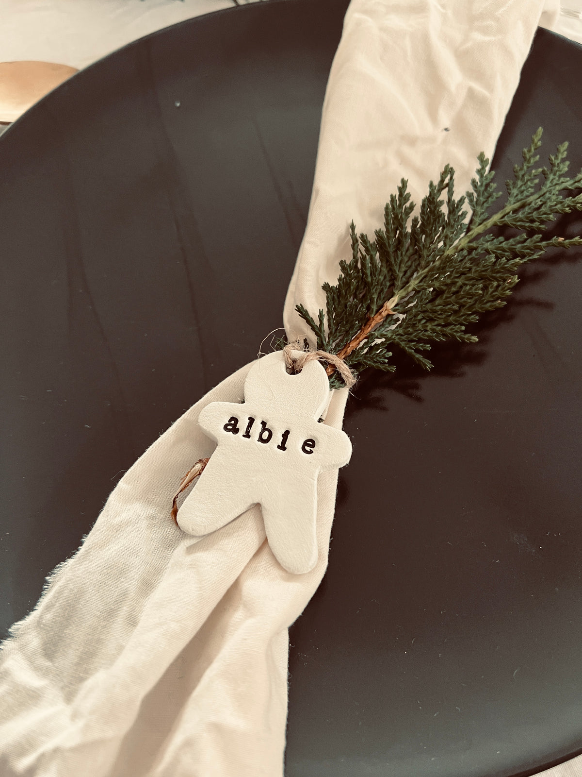 Personalised Christmas Napkin Tie, Festive Table Place Names