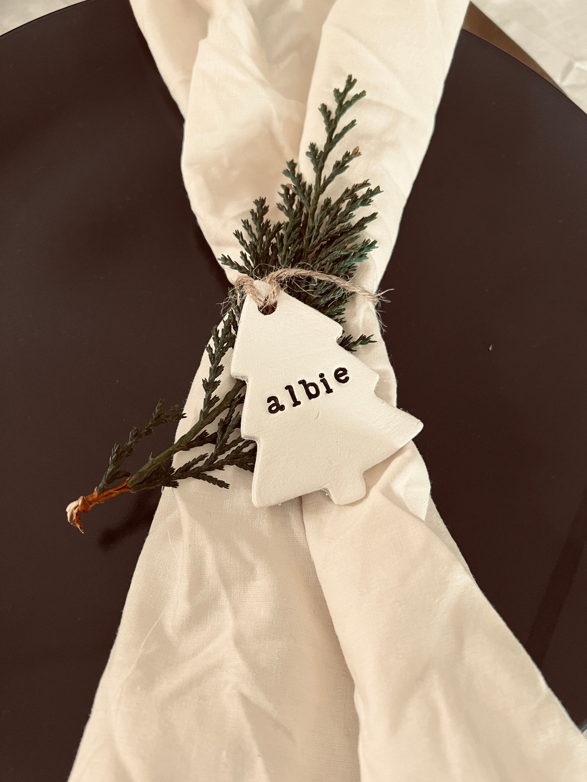 Personalised Christmas Napkin Tie, Festive Table Place Names