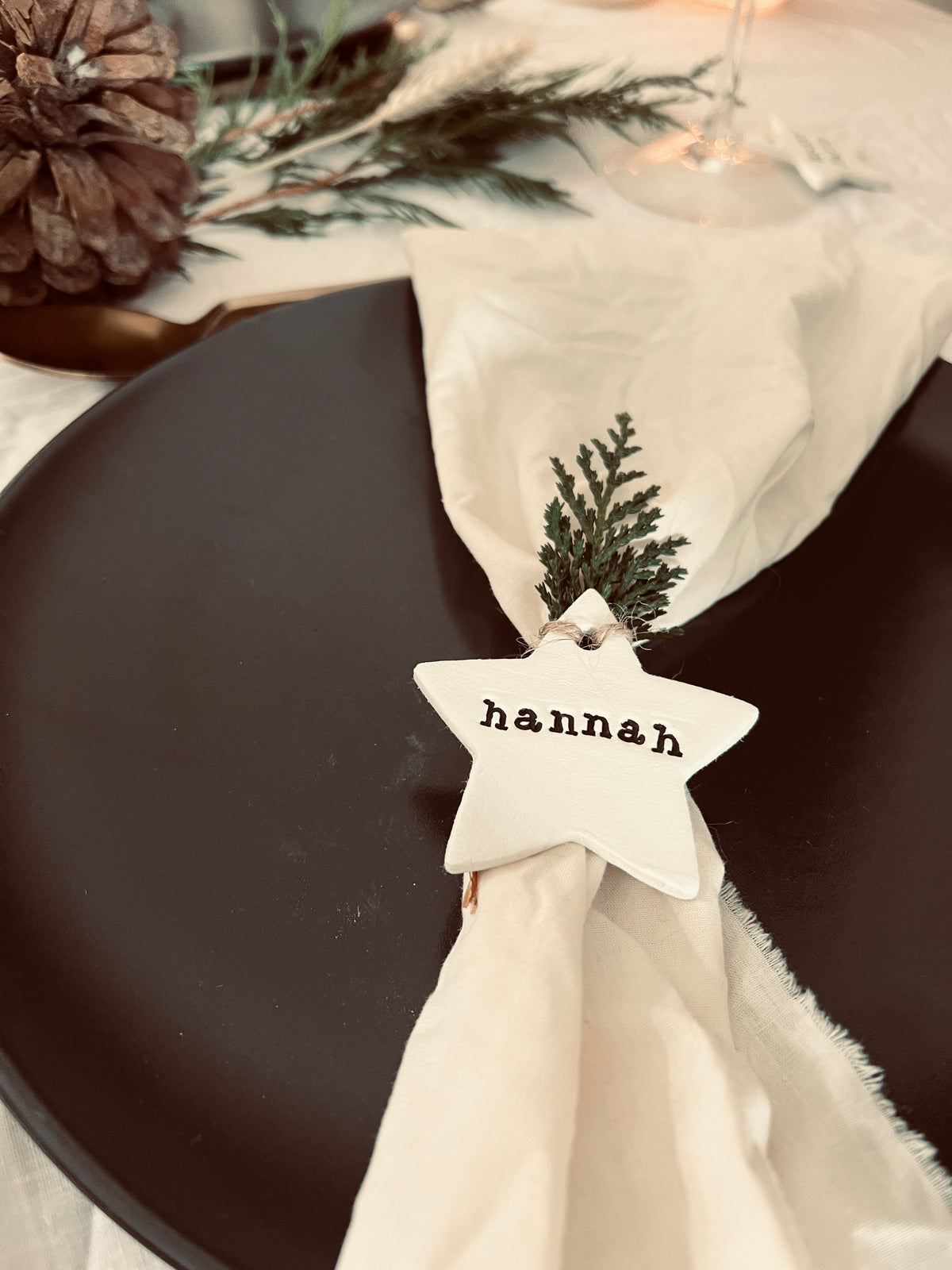 Personalised Christmas Napkin Tie, Festive Table Place Names