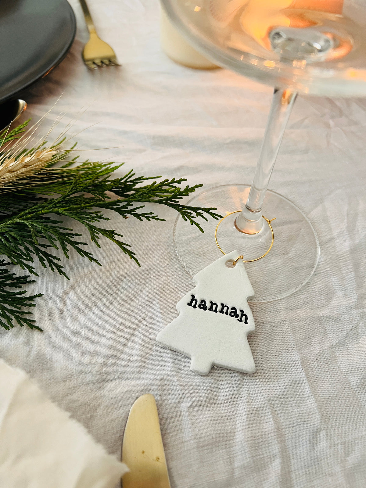 Personalised Christmas Wine Glass Charm, Festive Place Name