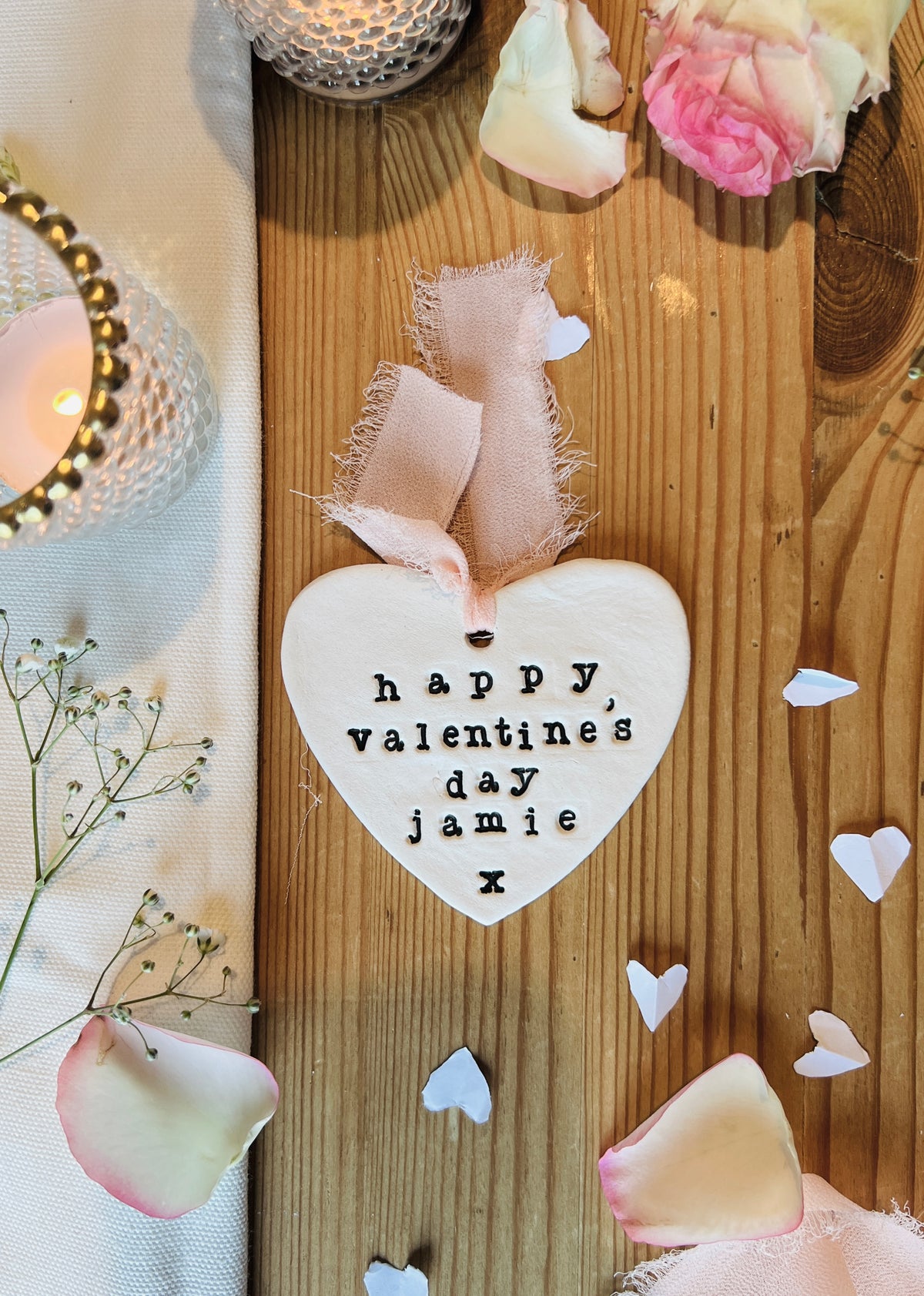 Personalised Valentine's Day Keepsake Plaque with Chiffon Ribbon