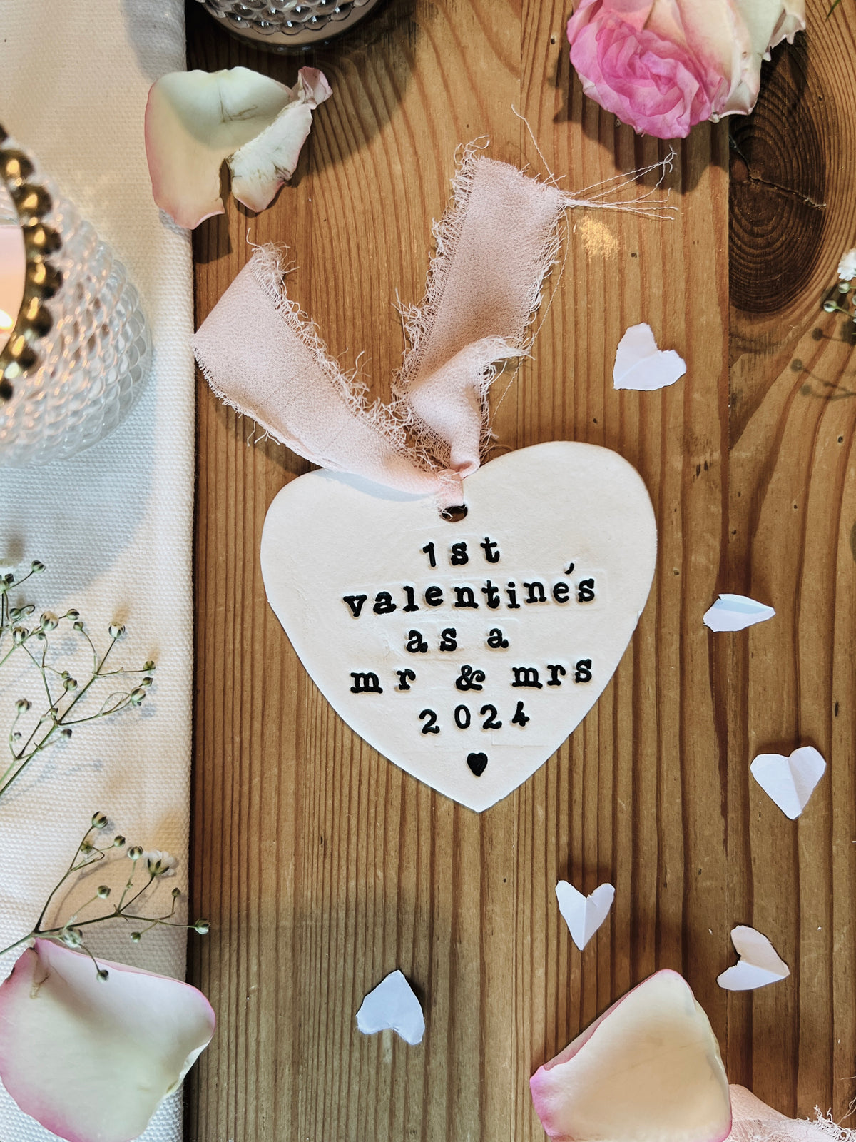 Personalised 1st Valentine's Day Keepsake Plaque with Chiffon Ribbon
