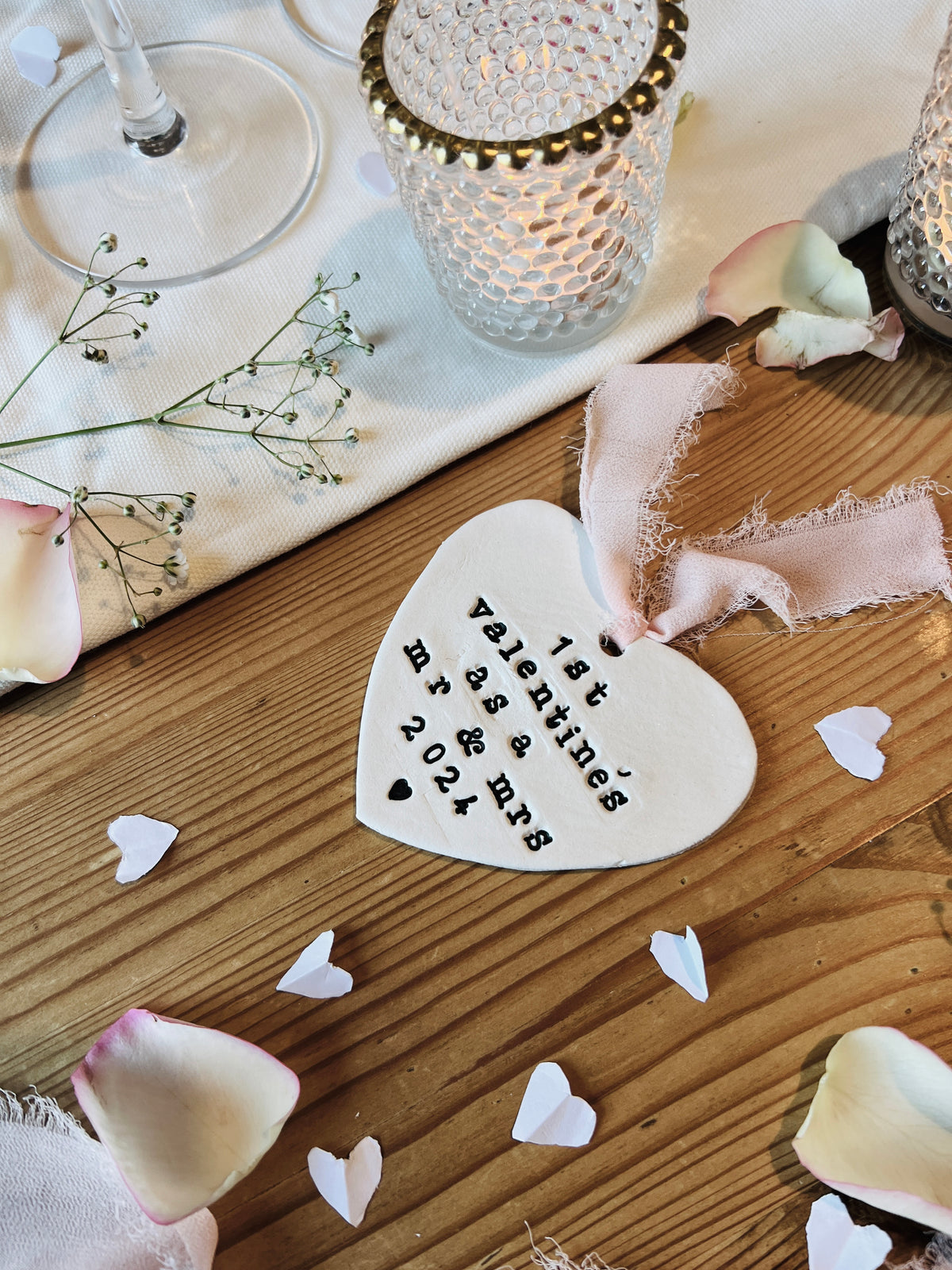 Personalised 1st Valentine's Day Keepsake Plaque with Chiffon Ribbon