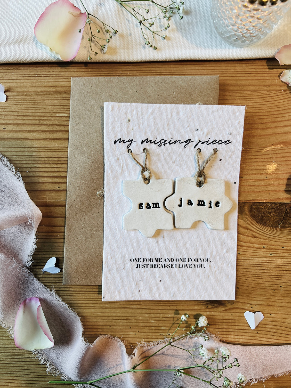 Personalised Matching Puzzle Pieces Interlocking Set Valentine's Day Keepsakes