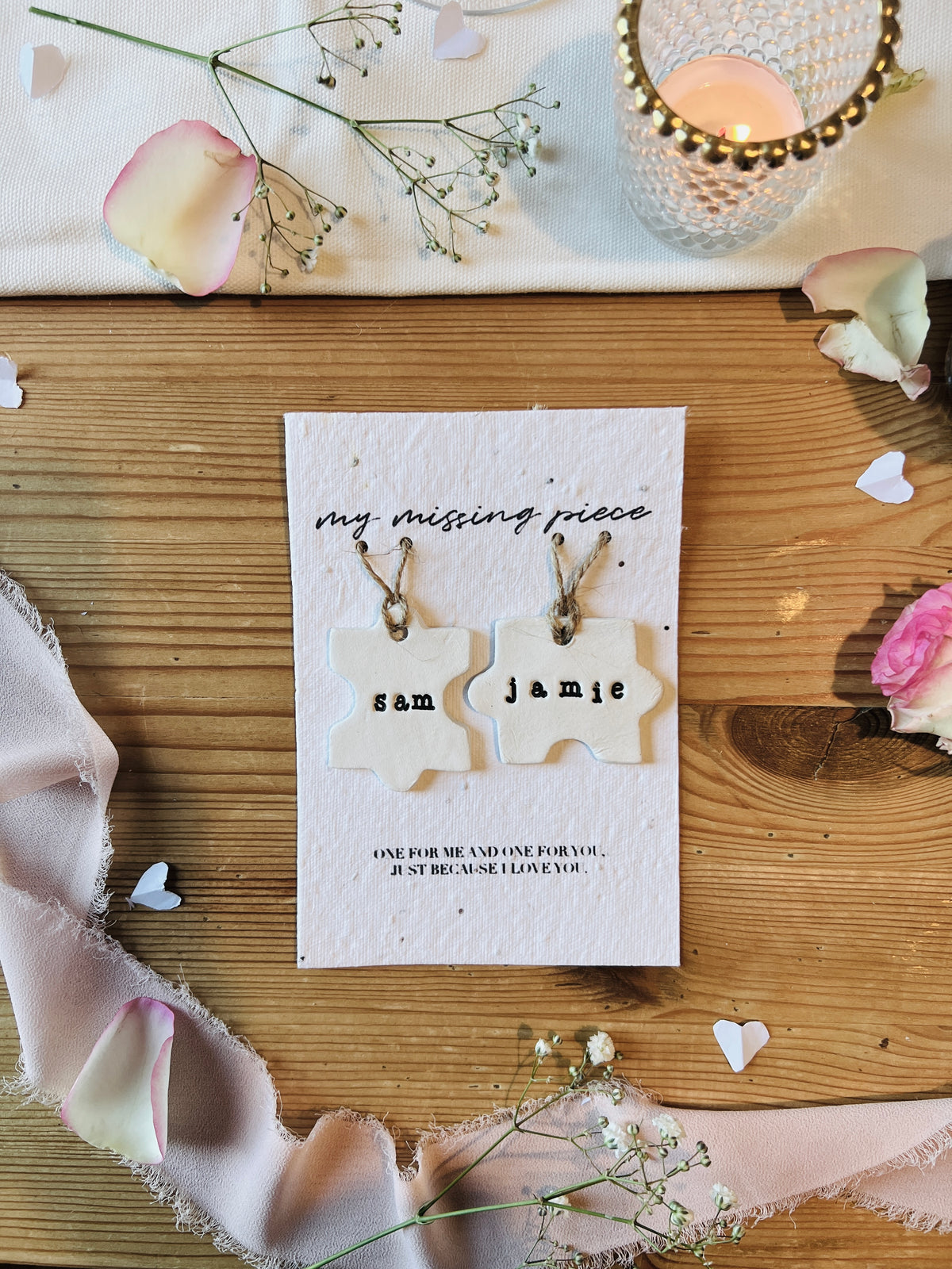 Personalised Matching Puzzle Pieces Interlocking Set Valentine's Day Keepsakes