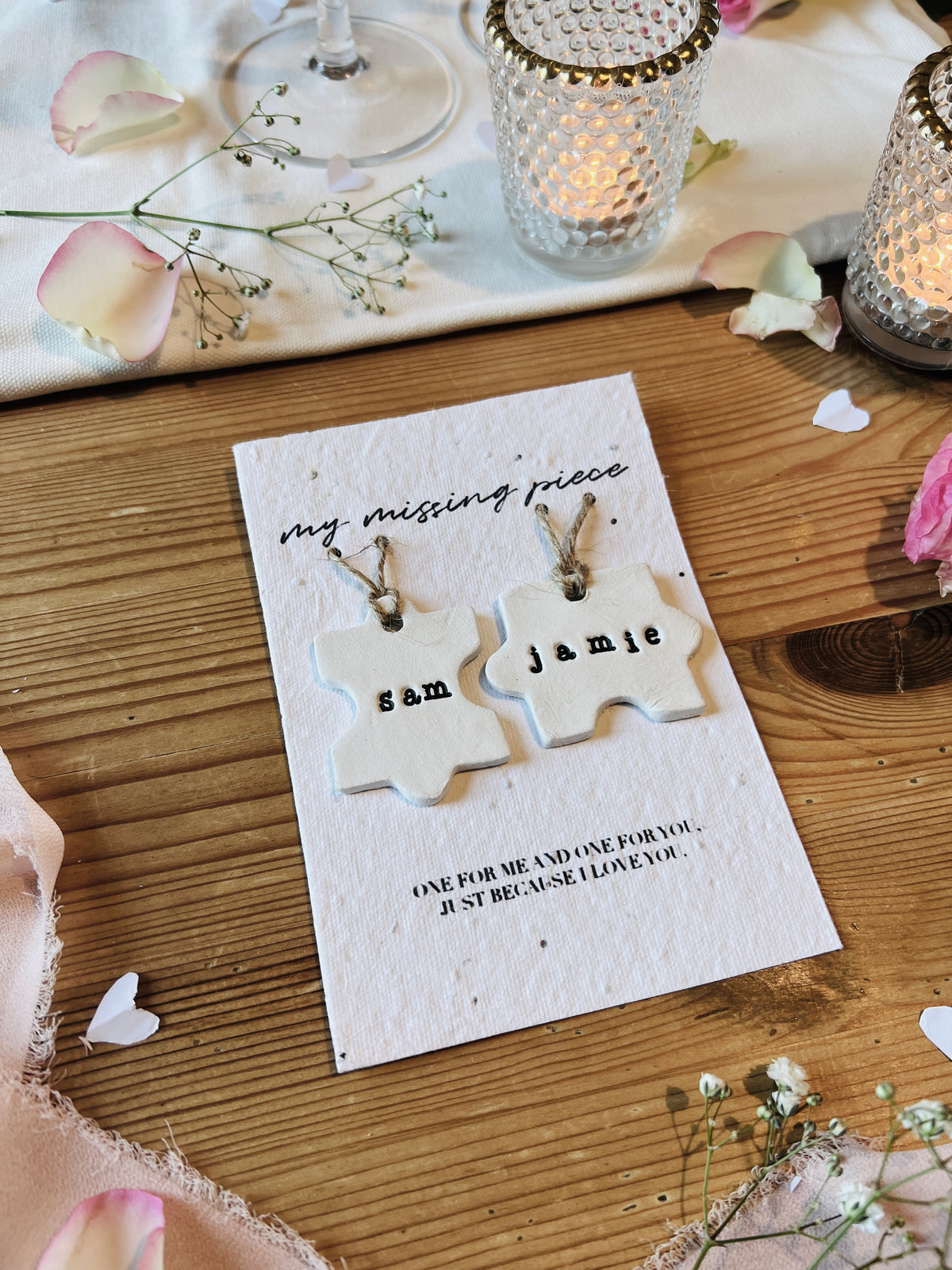 Personalised Matching Puzzle Pieces Interlocking Set Valentine's Day Keepsakes