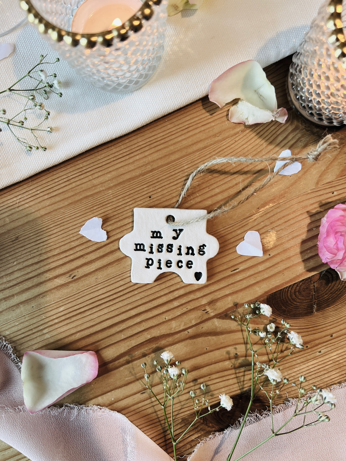 Personalised Valentine's Day My Missing Puzzle Piece Keepsake Plaque with Twine