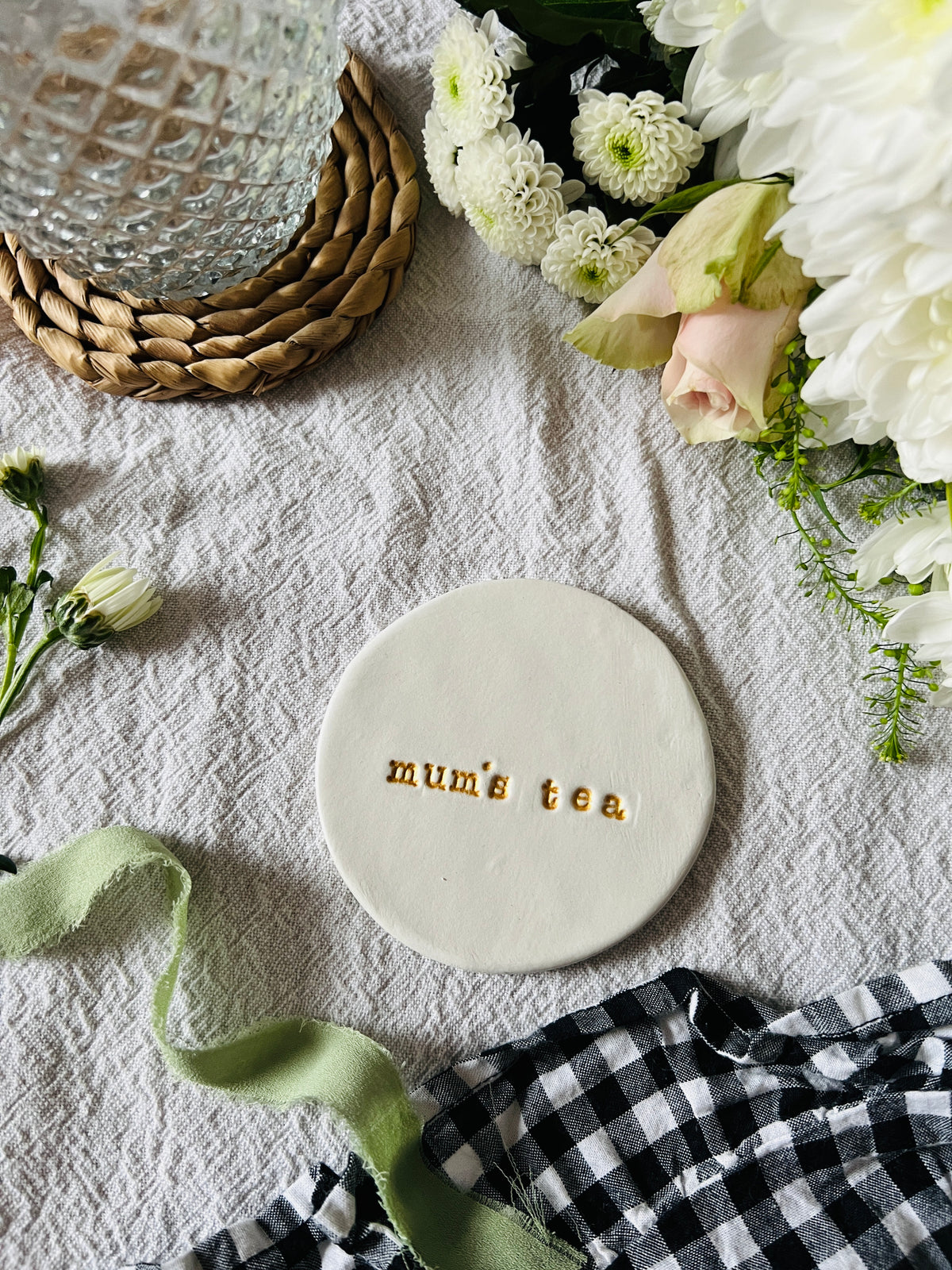 Personalised Clay Coaster, Mum's Tea, Mother's Day Gift