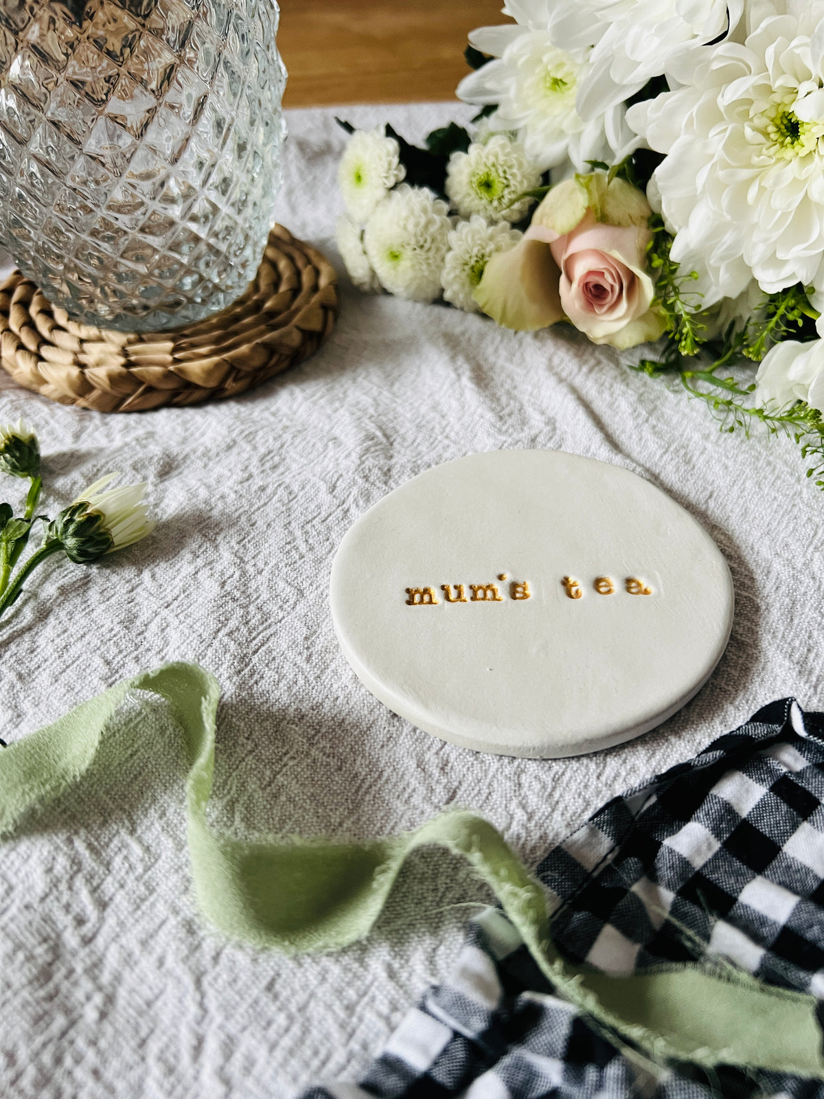 Personalised Clay Coaster, Mum's Tea, Mother's Day Gift