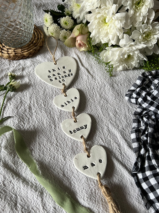 Personalised Clay Heart Wall Hanging, Nanny Gift, Grandma Sign