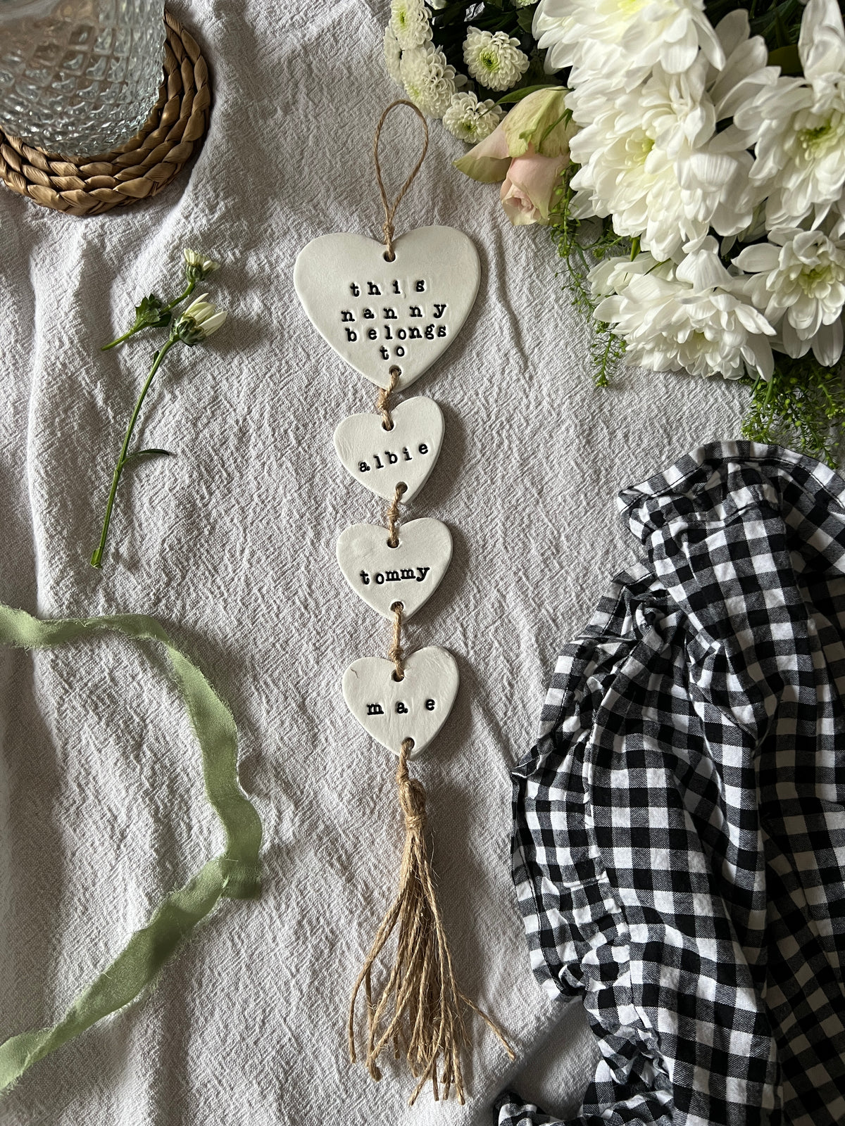 Personalised Clay Heart Wall Hanging, Nanny Gift, Grandma Sign