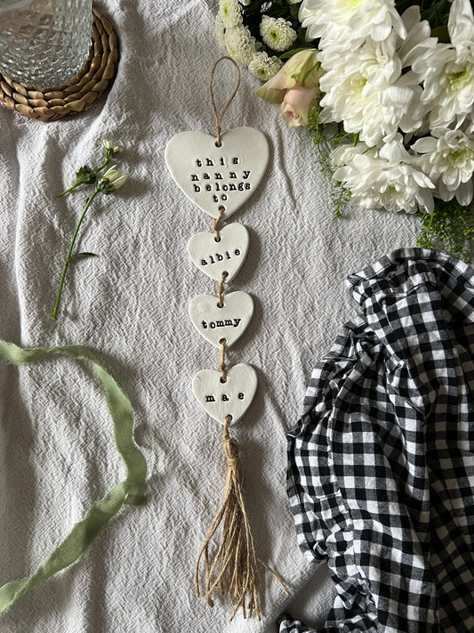 Personalised Clay Heart Wall Hanging, Nanny Gift, Grandma Sign