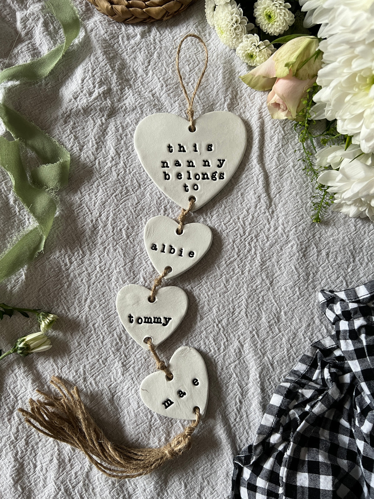 Personalised Clay Heart Wall Hanging, Nanny Gift, Grandma Sign