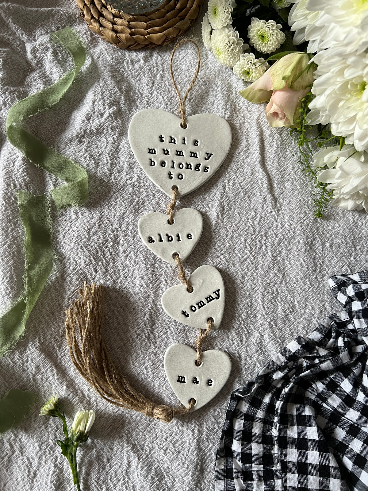 Personalised Clay Heart Wall Hanging, Mummy Gift, Mum Sign