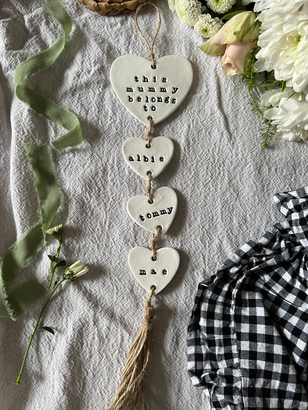 Personalised Clay Heart Wall Hanging, Mummy Gift, Mum Sign