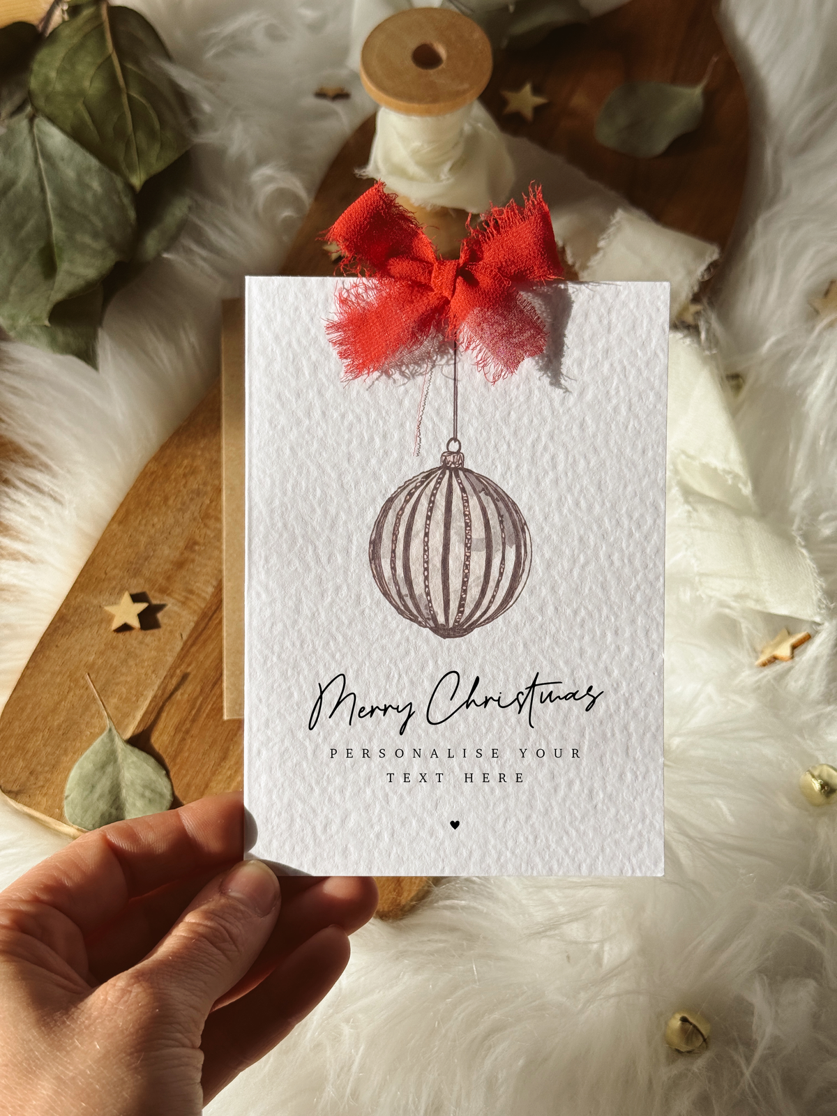 Personalised Bauble Christmas Card with Bow