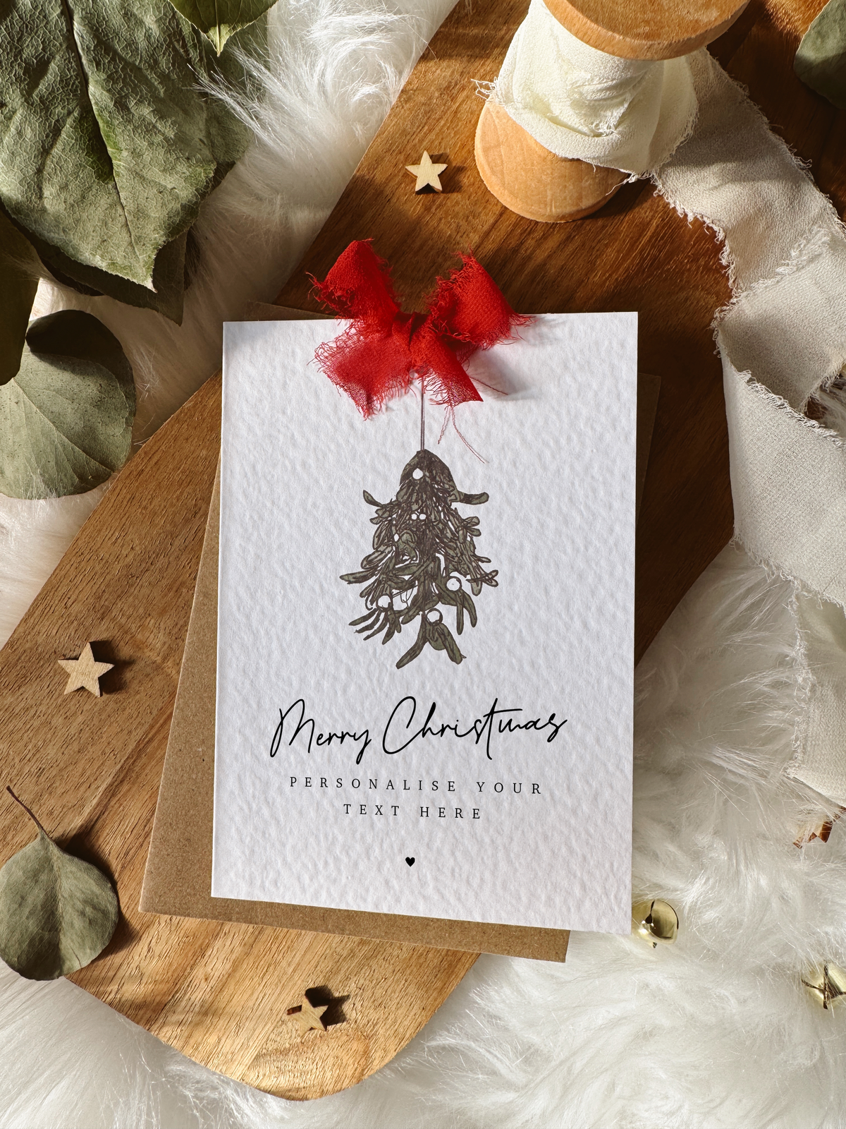 Personalised Mistletoe Christmas Card with Bow